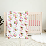 Personalized Floral Baby Girl Name Blanket, Blush Pink Watercolor Flowers Newborn Baby Name Blanket Pink Flowers Girl Baby Shower Gift B325