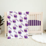 Purple Floral Baby Girl Name Blanket, Purple Watercolor Flowers Newborn Baby Name Blanket Girl Baby Shower Gift Nursery B326