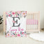 Floral Baby Girl Name Blanket, Pink Magenta Watercolor Flowers Roses  Baby Shower Gift B1554