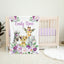 Safari Animals Floral Baby Girl Name Blanket, Purple Lavender Watercolor Flowers B1583