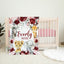 Animals Floral Baby Girl Name Blanket, Personalized Burgundy Red Blush Pink Flowers Baby Shower Gift B1699