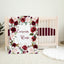 Red Floral Girl Name Blanket, Burgundy  Red Blush Pink Flowers Roses Baby Gift B1418