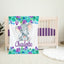 Elephant Floral Baby Girl Blanket, Purple Teal Flowers Personalized Baby Gift B1279