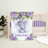 Products Purple Elephant Baby Name Blanket Lavender Purple Floral Flowers Newborn Girl Monogram Baby Shower Gift Bedding Nursery Decor B1075