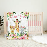 Animals Baby Girl Blanket Blush Pink Coral Floral Safari Name BlanketNewborn Monogram Flowers Baby Shower Gift Coral Flowers Bedding B996