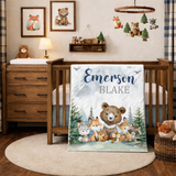 Personalized Woodland Blanket with Trees & Mountains