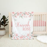 Personalized Blush Pink Floral Baby Girl Rose Blanket B1600