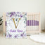 Purple Floral Baby Girl Name Blanket, Personalized  Lavender Violet Gold  Flowers B1671