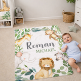 Personalized Jungle Animals Baby Blanket
