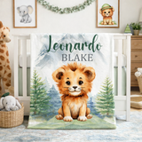 Personalized Lion Baby Name Blanket with Mountains
