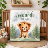 Personalized Lion Baby Name Blanket with Mountains
