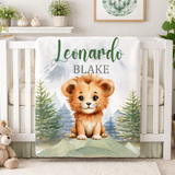Personalized Lion Baby Name Blanket with Mountains
