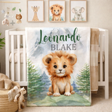 Personalized Lion Baby Name Blanket with Mountains