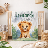 Personalized Lion Baby Name Blanket with Mountains