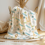 Personalized Jungle Animals Baby Blanket with Tropical Leaves