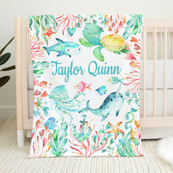 Personalized Sea Animals  Baby Blanket