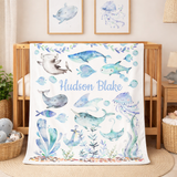 Personalized Sea Animals Baby Boy Blanket