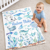 Personalized Sea Animals Baby Boy Blanket