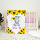 Sunflower Elephant Name Blanket Floral Personalized Watercolor Flowers Baby Girl Shower Gift Newborn Nursery Sunflower B1289