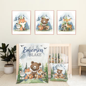 Woodland Animals Baby Boy Nursery Crib Bedding Set