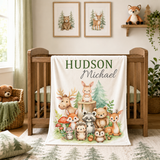 Woodland Animals Gathering Baby Boy Blanket