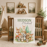 Woodland Animals Gathering Baby Boy Blanket
