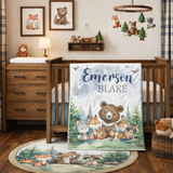 Personalized Woodland Blanket with Trees & Mountains