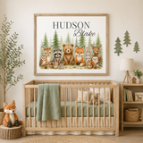 Personalized Woodland Animals Nursery Name Sign Wall Art Print