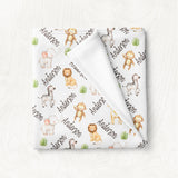 Personalized Safari Animals Baby Name Blanket B1248