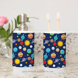 Outer Space Planets theme Toothbrush Holder and Soap Dispenser, Kids Bathroom Decor