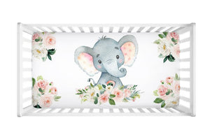 Elephant Floral Baby Girl Crib Sheet Blush Pink Flowers C101
