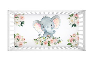 Elephant Floral Baby Girl Crib Sheet Blush Pink Flowers C101