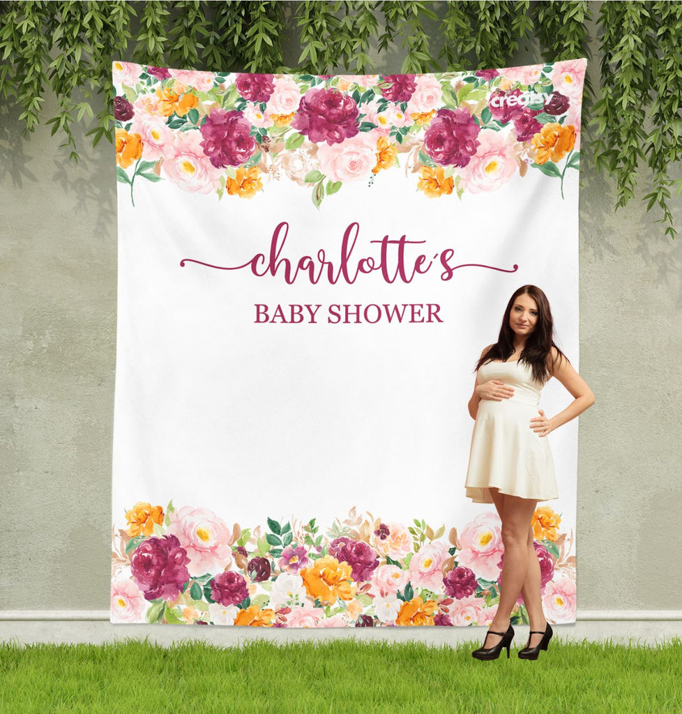 Floral Baby Shower Backdrop - Blush Pink Red Maroon Flowers Photo Prop D104