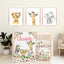Safari Animals Blush Pink Floral Girl Nursery Collection -Crib Sheet,14x14 Throw Pillow, 30x40 Minky Blanket, 3(8x10) Wall Art