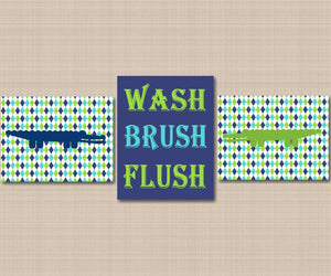 Alligator Bathroom Wall Art,Alligator Nursery Wall Art,Whale Nursery Art,Navy Blue Green Bathroom Decor,Wash Brush Flush- 3 B141-Sweet Blooms Decor