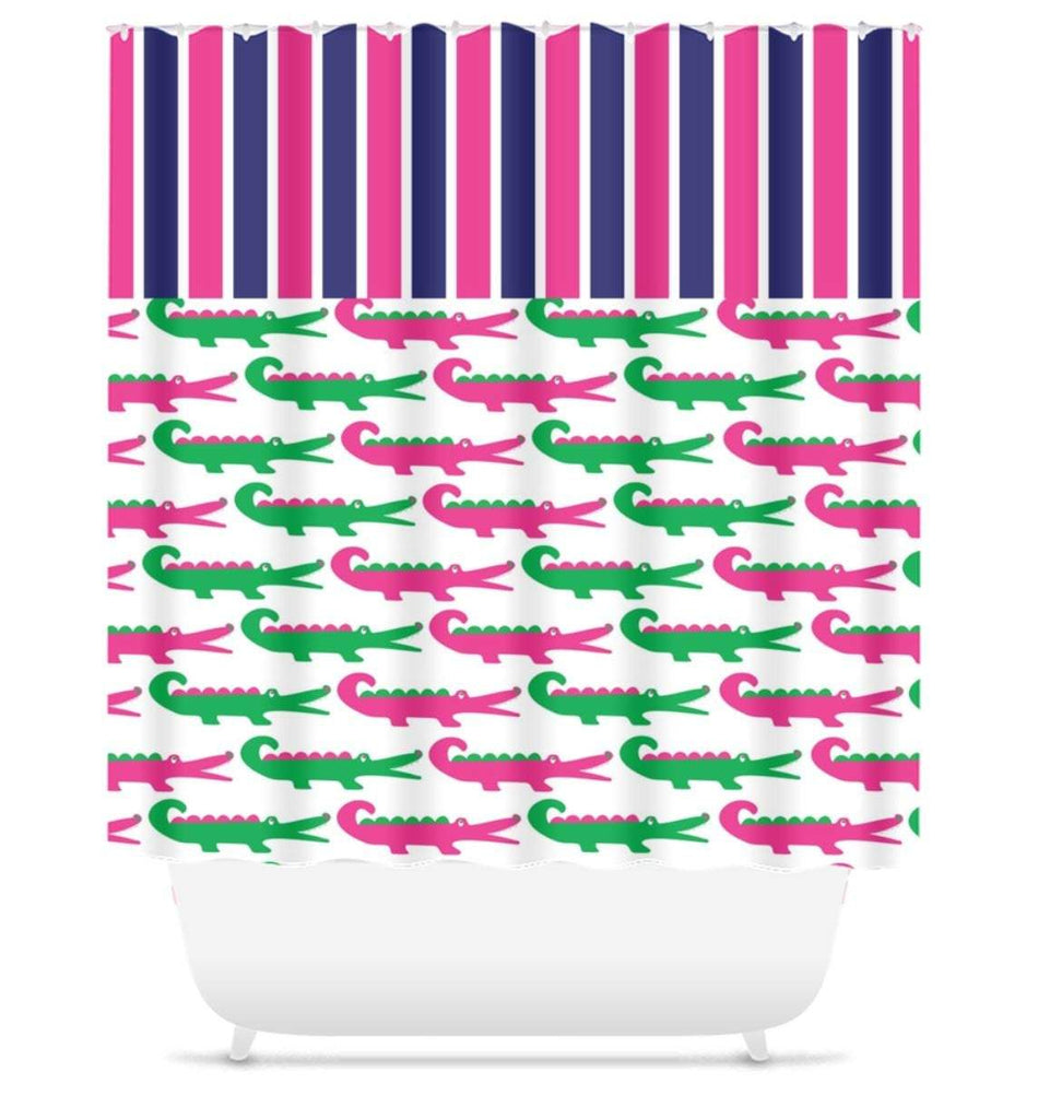 Alligator Shower Curtain Pink Navy Blue Navy Girl Alligator Bathroom D –  Sweet Blooms Decor