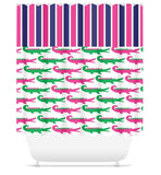 Alligator Shower Curtain Pink Navy Blue Navy Girl Alligator Bathroom Decor Boy Bathroom Bath Mat S105