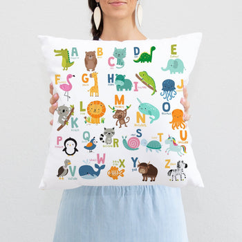 Animal Alphabet Nursery Throw Pillow Safari Jungle Animals ABC 
