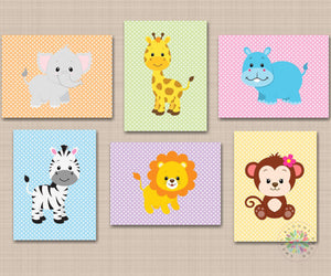 Animals Girl Nursery Decor Safari Nursery Wall Art Polkadots Pastel Colors C666-Sweet Blooms Decor