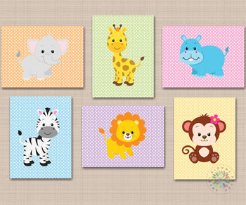 Animals Girl Nursery Decor Safari Nursery Wall Art Polkadots Pastel Colors C666-Sweet Blooms Decor