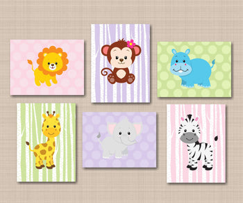 Animals Girl Nursery Decor Wall Art Pink Purple Green Pastel Colors Birch Trees Polkadots Baby Girl Bedroom Decor C257-Sweet Blooms Decor