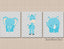 Animals Nursery Decor Boy Wall Art Elephant Giraffe Hippo Kids Blue Gray Chevron Baby Bedroom Decor Shower Gift C511