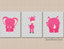 Animals Nursery Decor Girl Wall Art Pink Gray Elephant Giraffe Hippo Chevron Baby Girl Bedroom Decor SHower Gift  C510