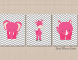 Animals Nursery Decor Girl Wall Art Pink Gray Elephant Giraffe Hippo Chevron Baby Girl Bedroom Decor SHower Gift C510-Sweet Blooms Decor