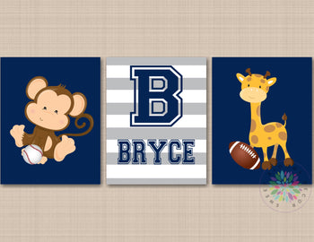Animals Sports Nursery Wall Art Future All Star Navy Blue Gray Safari Zoo Sports Decor Monogram Football Baseball C723-Sweet Blooms Decor