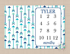 Arrows Milestone Blanket Arrows Navy Blue Monthly Personalized Woodland Arrows Months Baby Name Monthly Growth Tracker Baby Shower Gift B211