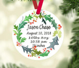 Baby Christmas Ornament Personalized Birth Announcement Wreath Baby Girl Boy 1st First Christmas Baby Shower Gift New Baby Shower Gift  151