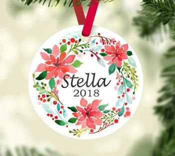 Baby Girl Christmas Ornament Personalized Wreath Baby Girl 1st First Christmas Baby Shower Gift New Baby Shower Gift  153