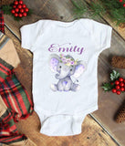 Baby Girl One Piece Bodysuit Purple Lavender Floral Elephant Personalized Baby Girl Outfit Baby Shower Gift Newborn Infant One-Piece 114-BODY SUITS & T-SHIRTS-Sweet Blooms Decor