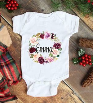 Baby One Piece Bodysuit Flora Pink Magenta Burgundy Purple Personalized Flowers Baby Girl One-Piece Body Suit 119-BODY SUITS & T-SHIRTS-Sweet Blooms Decor